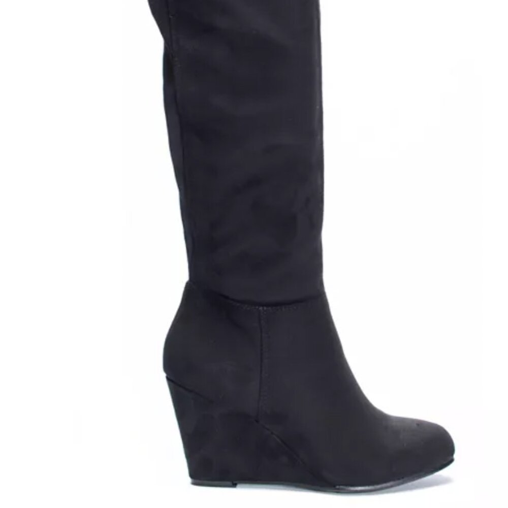 Chinese Laundry Black Suede Over-the-Knee Wedge Boots size 6.5 - Brand New